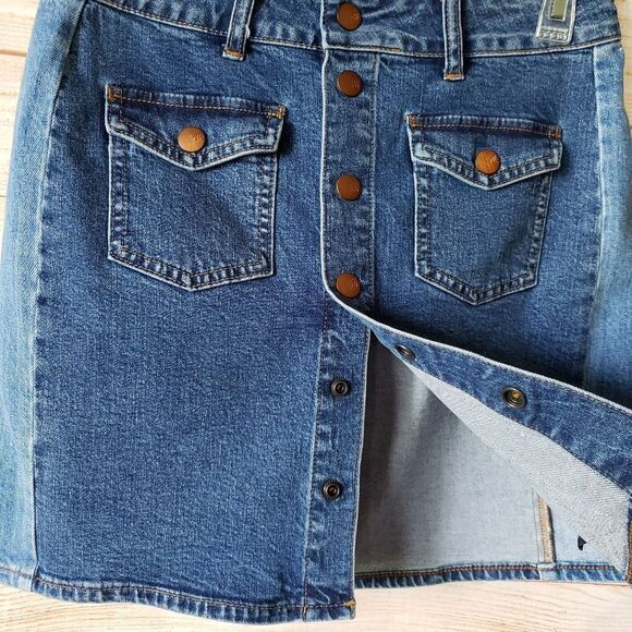 Madewell Stretch Denim Pieced Edition 2-Tone Straight Mini Skirt Size 27 Blue - Picture 5 of 10
